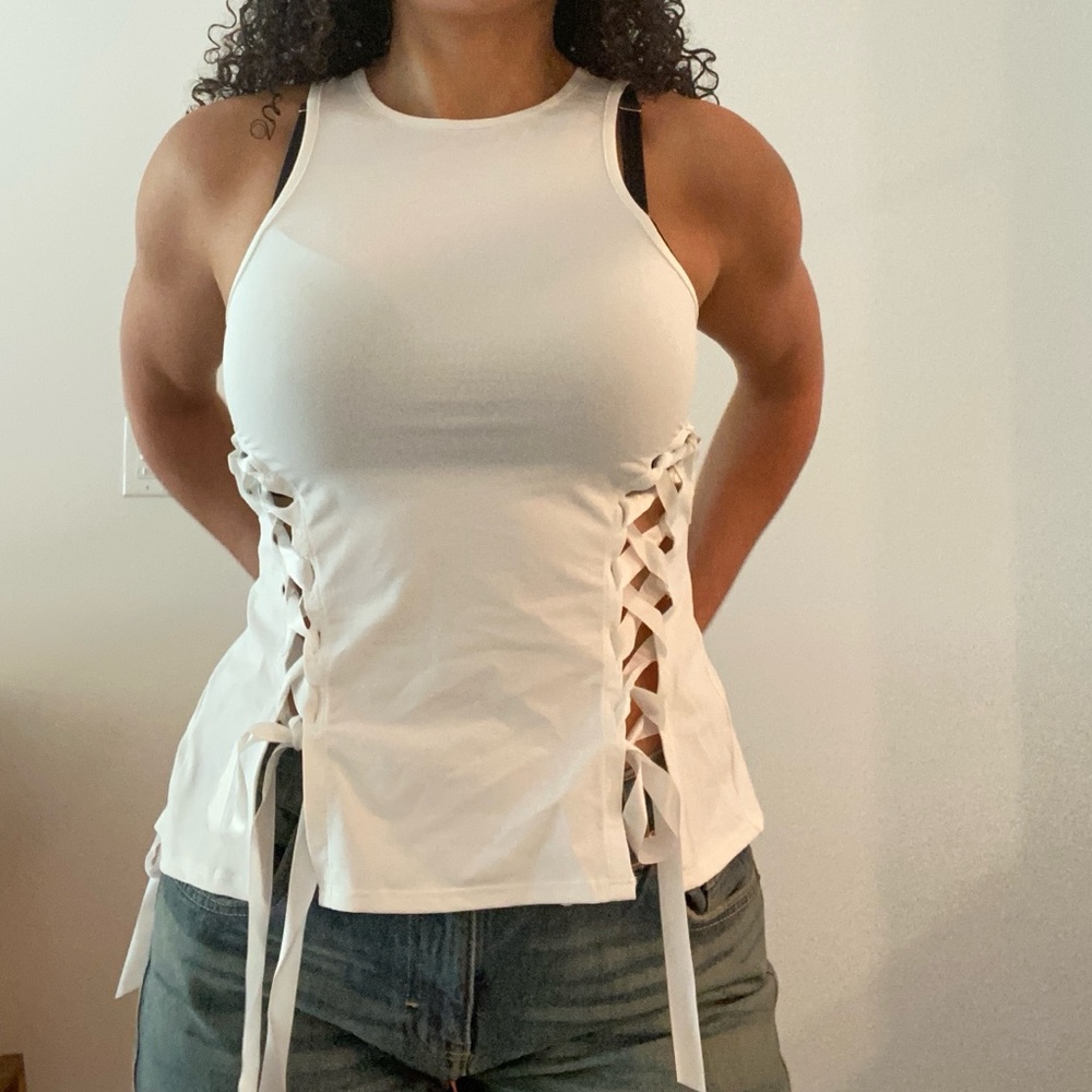 Lioness White Lace-Up Tank Top